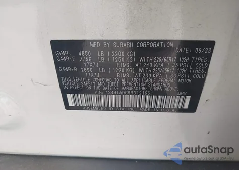 2024 Subaru Outback Premium из США, поврежденный, VIN 4S4BTADC9R3121661